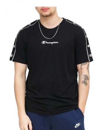 Champion Crewneck Ανδρικό T-shirt Μαύρο με Λογότυπο