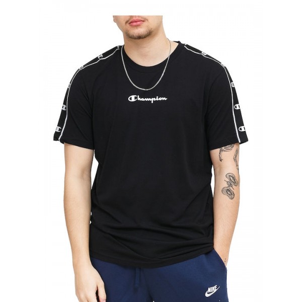 Champion Crewneck Ανδρικό T-shirt Μαύρο με Λογότυπο ΑΝΔΡΙΚΑ  